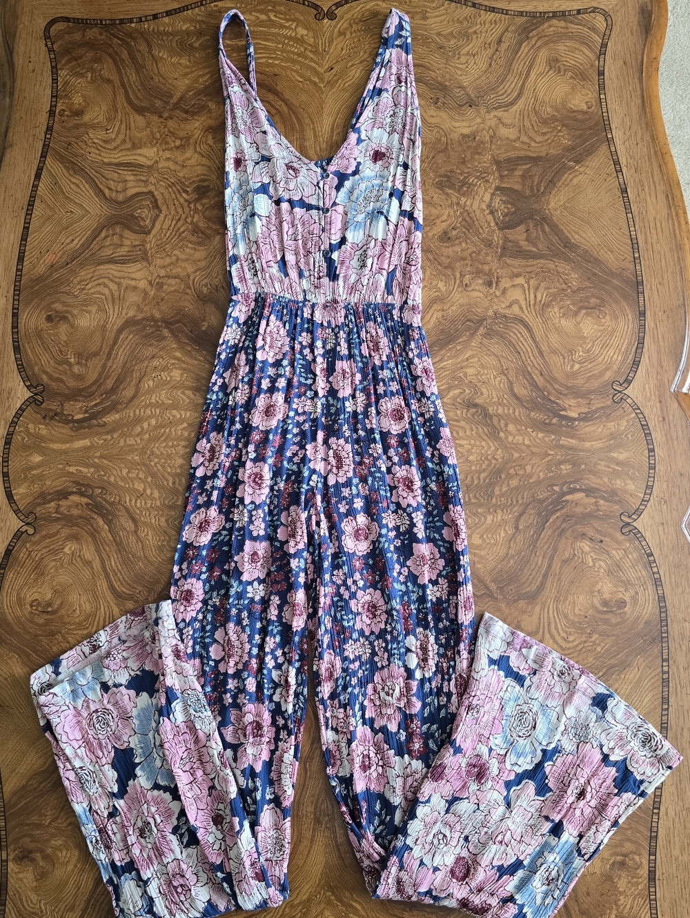 Billabong Up In The Canyon Floral Jumpsuit Boho Crinkle Wide Leg Womens Small